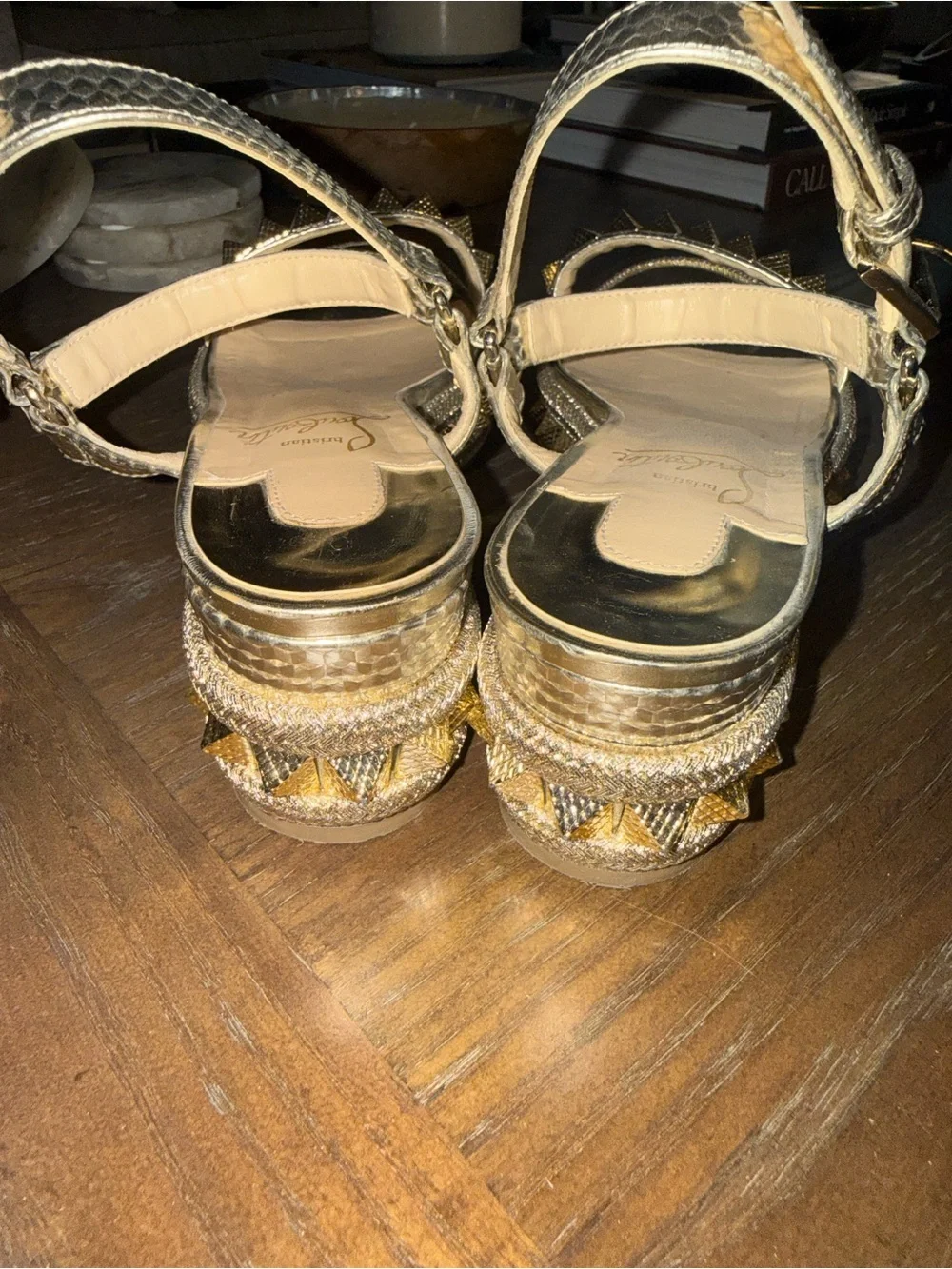 Christian Louboutin Metallic Gold Studded Platform Sandals